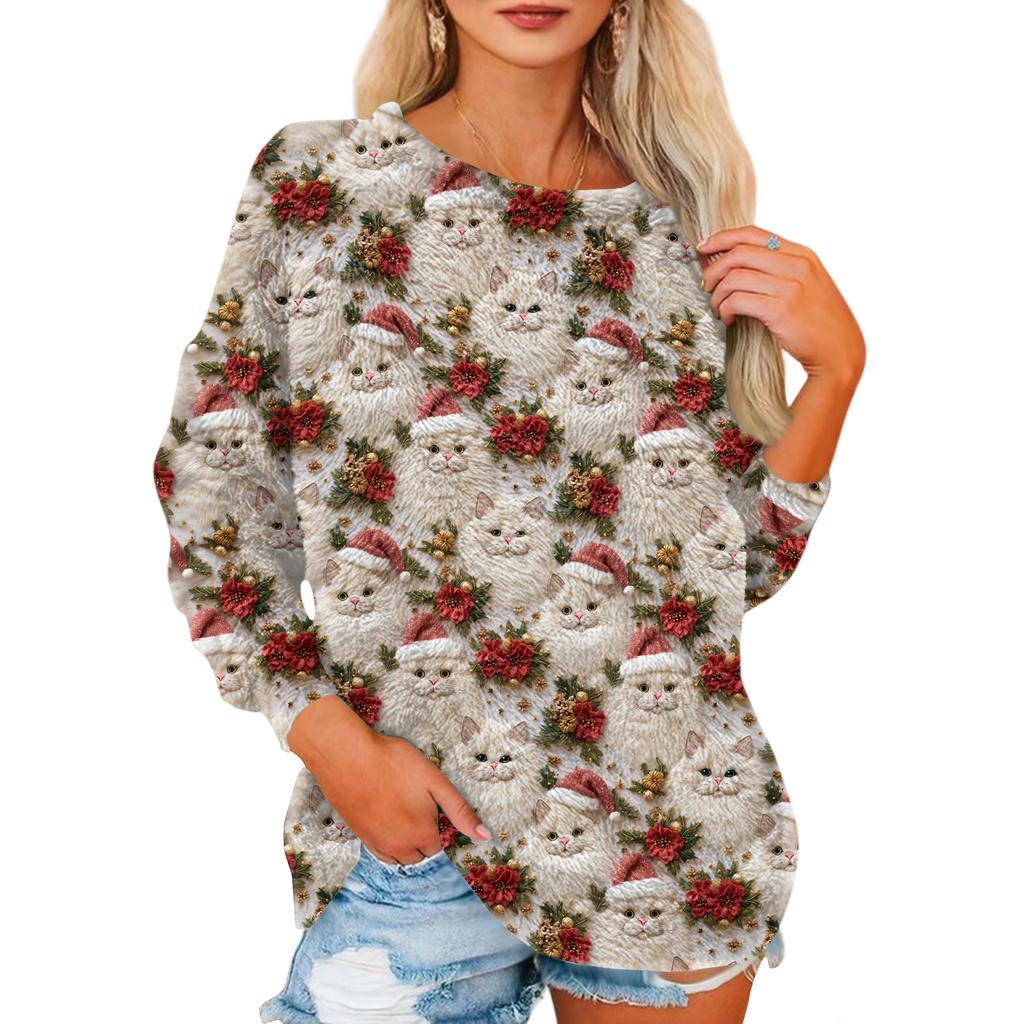 Women's T Shirt Flannel Print Tunic Long Sleeve Party Round Neck Tops