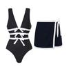 1011 European and American swimwear new V-neck bow hollow black and white one-piece swimsuit suit women 11191