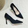 Deng High Heels Women's 2025 New Spring and Summer French Black Suede Stiletto Pointed Temperament Shallow Mouth Single Shoes