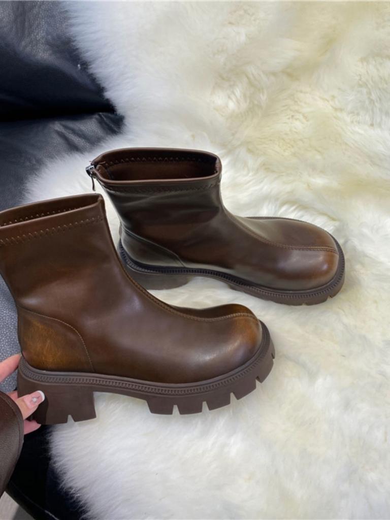 Thick-soled Thin Boots Fairy Versatile 2025 New Short Chelsea Boots Soft Leather Thick Heel Short Boots Martin Boots