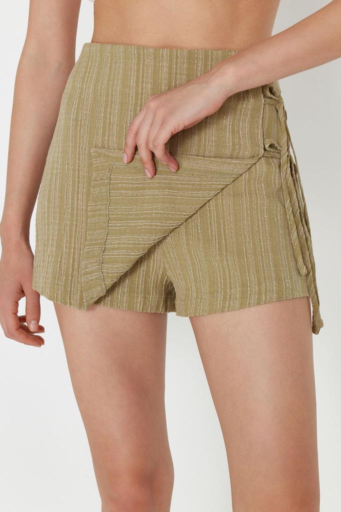 Women's Style Shorts Bermudas Khaki Woven Tied Linen Blend Short Skirt