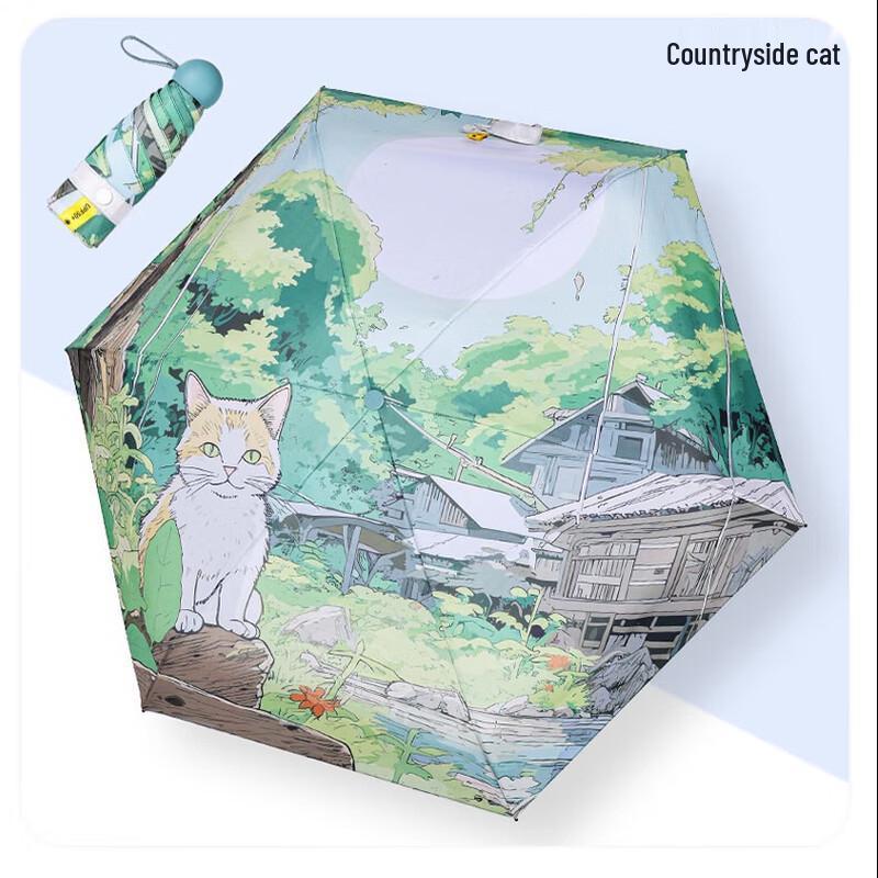 Портативный зонт с принтом масляной живописи и защитой от УФ-лучей