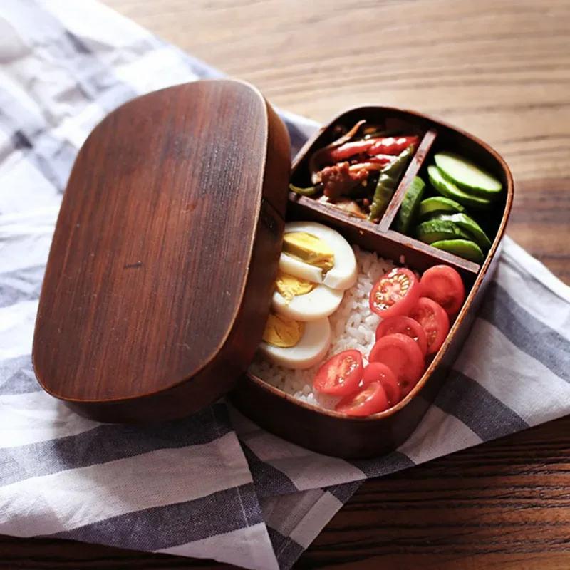 Японский стиль Деревянные Bento Box Однослойный Ash Bento Bento Суши Box Деревянные ланч-боксы Посуда Большая вместимость Bento Boxs