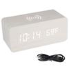 Desk Table Clocks Wooden Digital Alarm Clock Wooden Desk Digital Clock LED Display Temperature Phone Chargers Wireless Charger