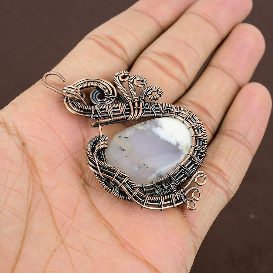 Дендритовый Опал Ручной Работы Обмотка Медной Проволокой Ювелирная Подвеска 2.76" w0k04