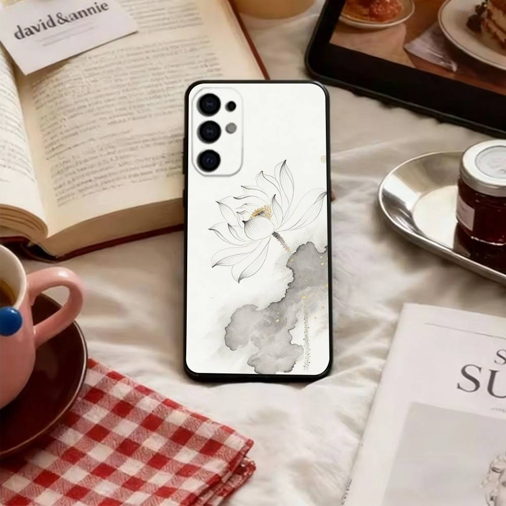 Китайский Чернильный Лотос Чехол для Телефона Для Samsung S25,S24,S21,S22,S23,S30,Ultra,S20,Plus,Fe,Lite,Note,10,Черная Крышка