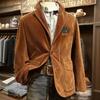 Мужской вельветовый пиджак-кардиган с принтом и карманами, мужской повседневный костюм