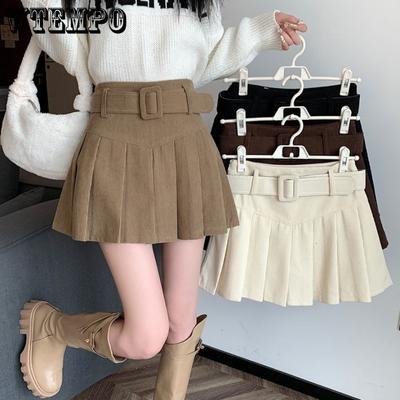 Женская дизайнерская ниша с поясом, плиссированная полуюбка трапециевидной формы, модная узкая однотонная короткая юбка с высокой талией Pure Desire Wind