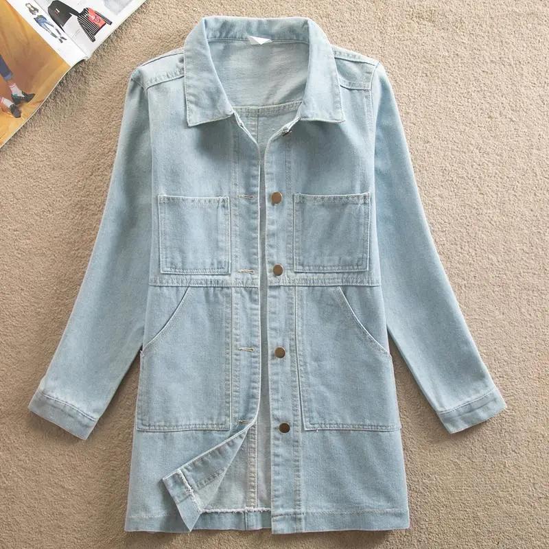 Женская джинсовая куртка с длинным рукавом весна-осень, свободные повседневные джинсы, верхняя одежда размера плюс 6XL, женская ветровка с несколькими карманами