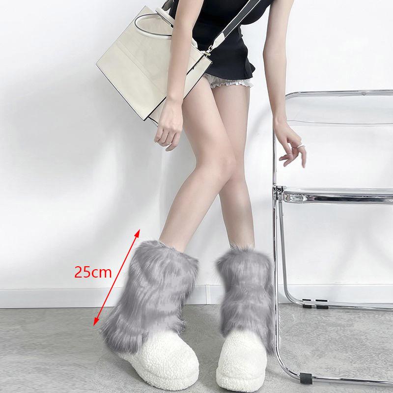 White Faux Fur Leg Warmers Boot Covers Y2K Goth Solid Leg Socks Punk Knee-Length Fashion Warm Sock