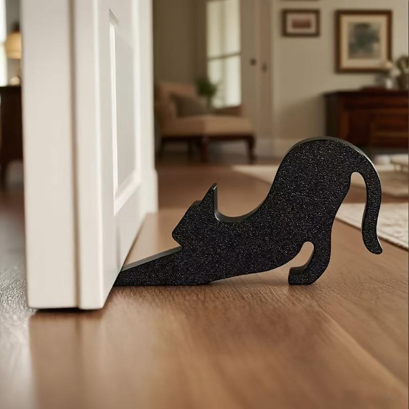 1pcs Cute Black Cat Door Stop - Durable Plastic Matte Surface Anti-collision Door Stop with Cute Cat Sitting Design