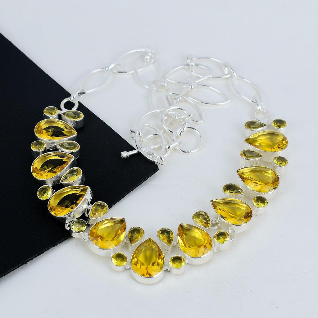 Amazing Citrine Gemstone Handmade 925 Sterling Silver Necklace, Citrine Silver Necklace For Wife, Unisex Necklace, Christmas Day Gift