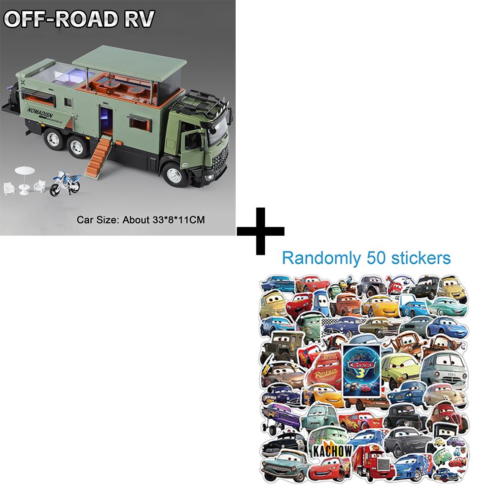 1:Модель-игрушка RV для бездорожья в масштабе 1:18, Звук, Свет, Открывающиеся Двери, Металлический Корпус, Складное Зеркало Заднего Вида, Игрушки для Хобби, Украшения