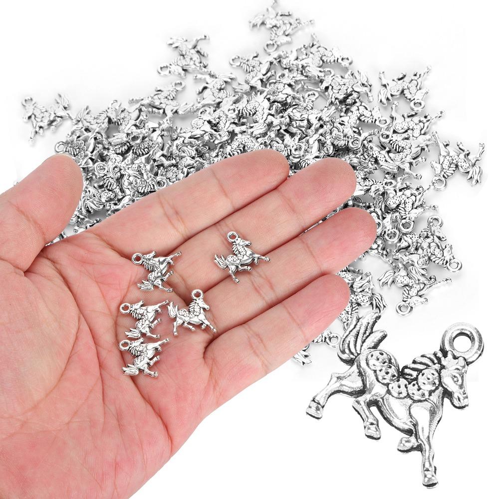 100pcs Perforated Horse Pendant Silver Horse Keychain Pendant DIY Jewelry Supplies  Earring Making