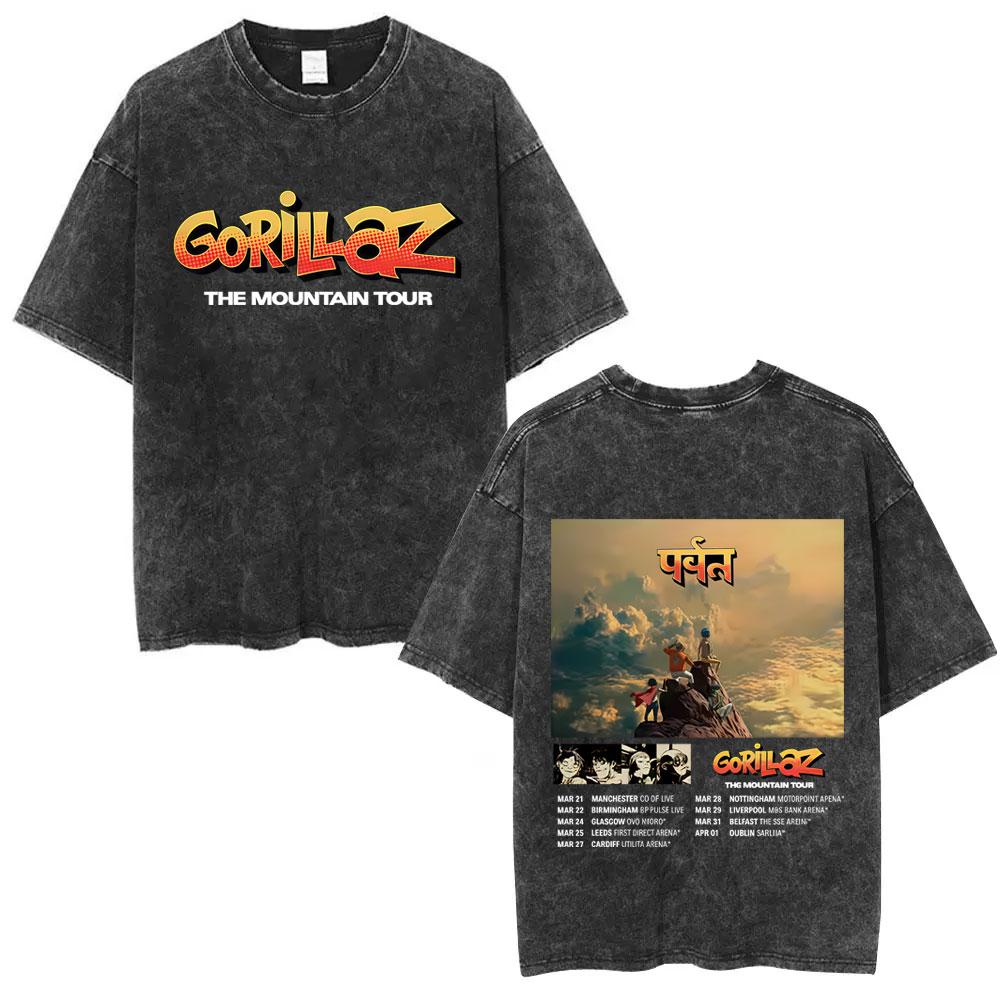 Washed Vintage Rock Band Gorillaz Demon Days Album Graphic Tshirt Men Women Hip Hop Fashion Oversized T Shirts Male Streetwear