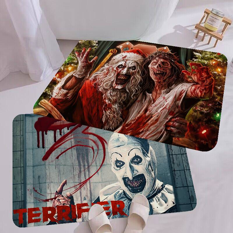 T-Terrifier 3 Ужасающий Клоун Фильм Приветственный Коврик для Входной Двери Моющийся Нескользящий Коврик для Зоны Гостиной с Диваном и Креслами Кухонный Приветственный Коврик