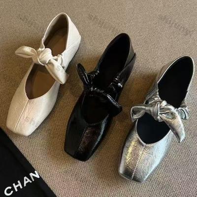 2025 Новая Мода Летние Балетки с Бантом Женские Легкие Слипоны на Мягкой Подошве Туфли Мэри Джейн Удобные Туфли Квадратный Носок Повседневные