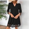 Women's Fashion Summer Spring Solid Color Print 1/2 Sleeves V-Neck Loose Waistline Casual Dresses