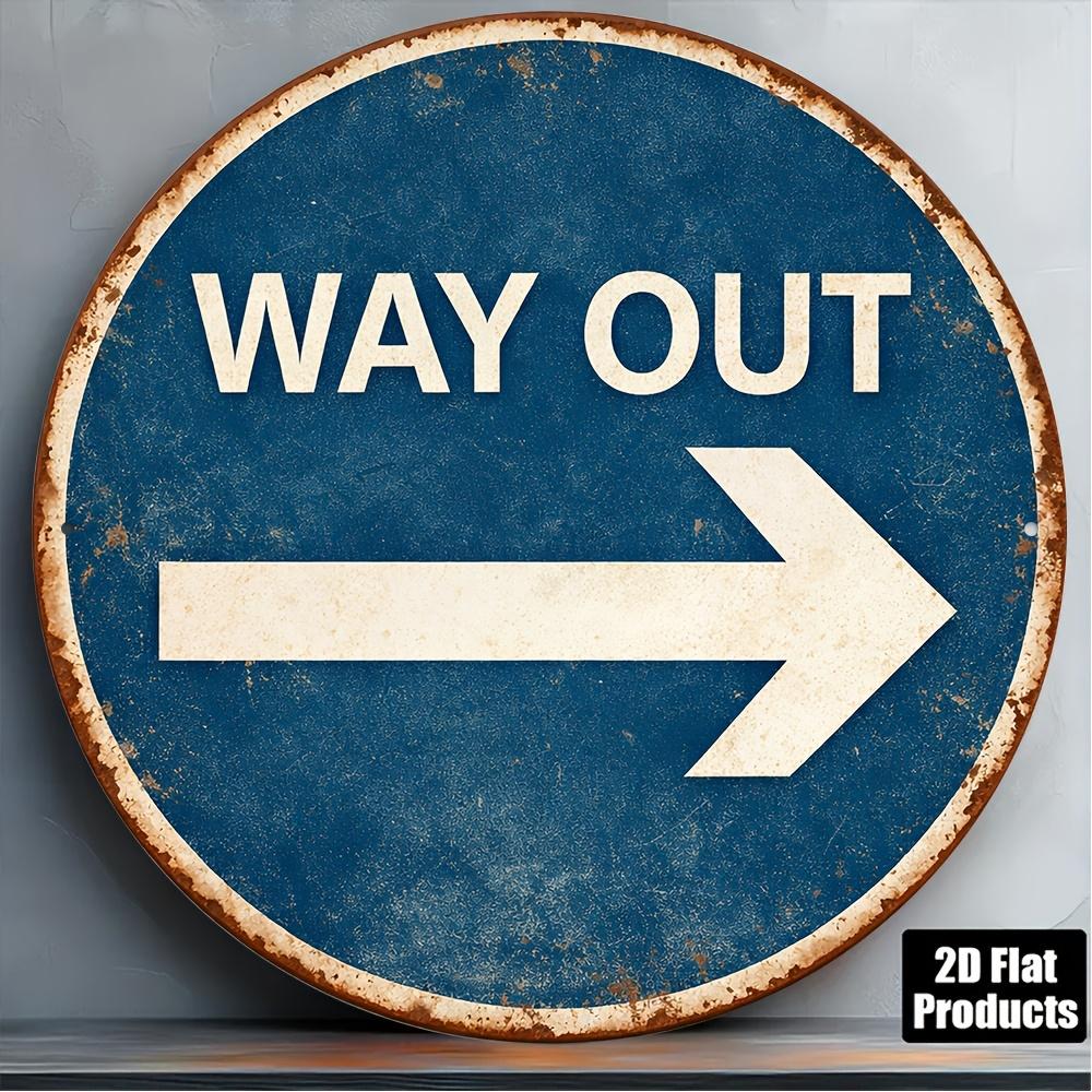 D Retro Metal Sign Board Round Wooden Plaque Exit Direction Guide Decor for Bar Garage Office Gift