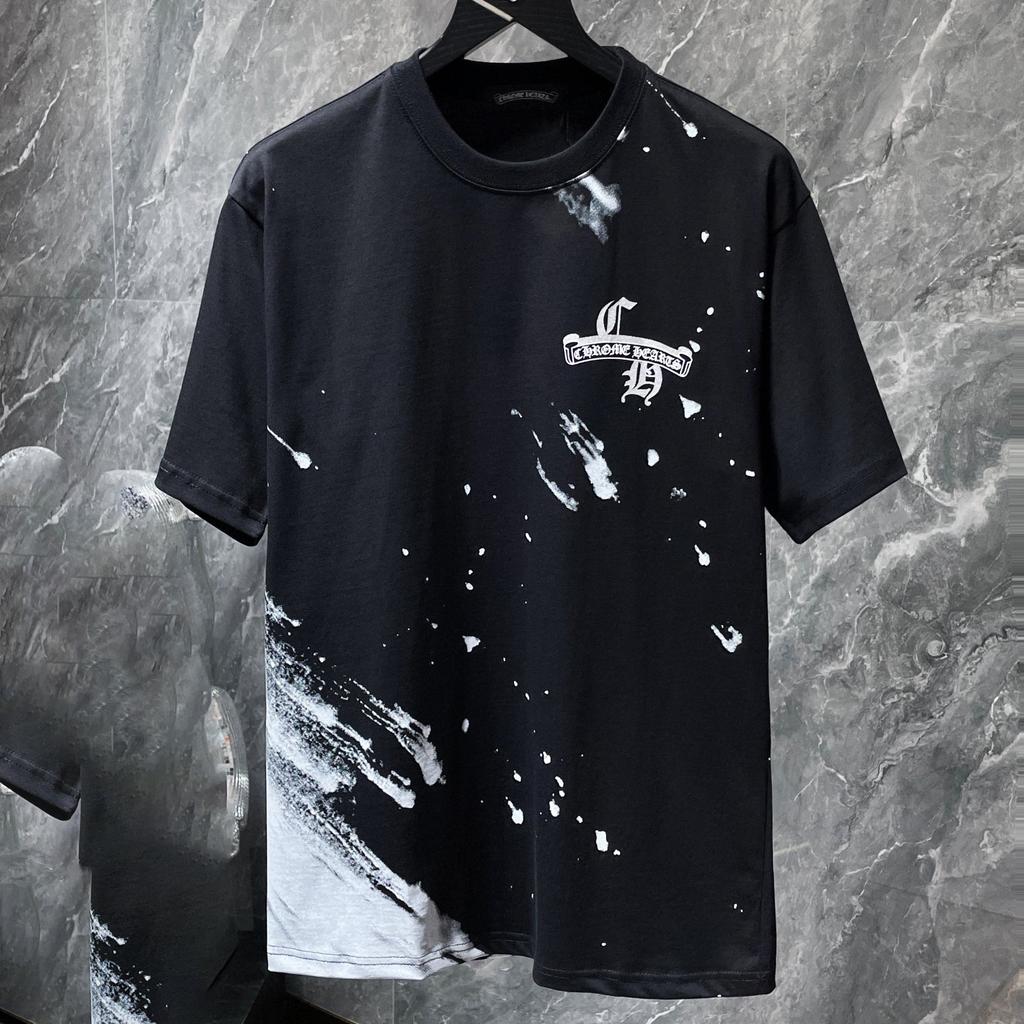 8735 CHROME HEARTS Лето 2026 Новая Высококачественная Хлопковая Круглый Вырез Свободная Большого Размера Мужская и Женская Футболка Футболка для Пары