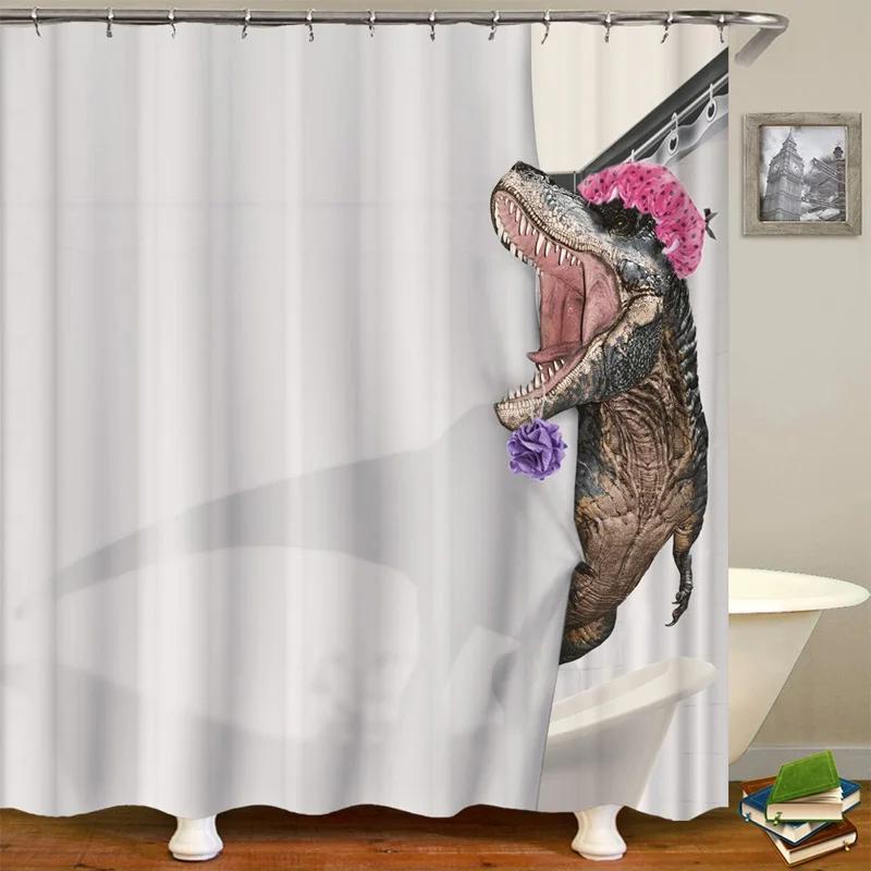 Забавный динозавр занавеска для душа ванная комната динозавр крутой для детей мальчики силуэт животное тень мультфильм белая ткань ванная комната домашний декор