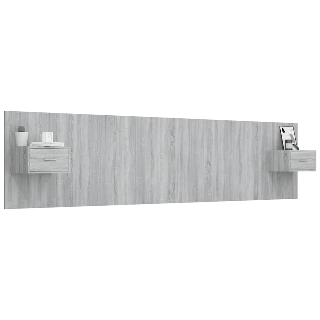 Bed Headboard with Nightstands Grey Sonoma Particleboard