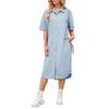 Denim Dress for Women Short Sleeve Jean Dress Button Down Lapel Shirt Dress Summer Midi Shift Dress with Pockets