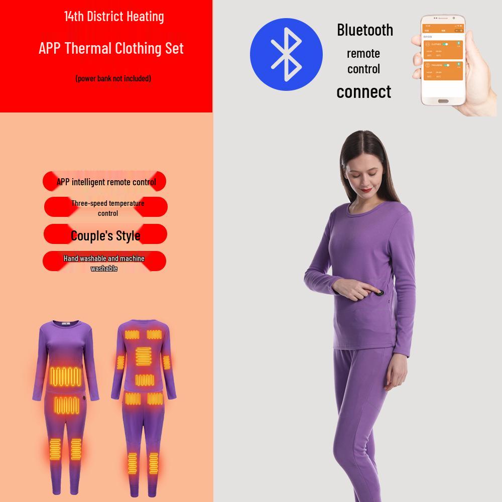 Bluetooth-Controlled Heated Thermal Underwear Set for Men and Women - USB Electric Heating with Velvet-Lined Warm Pants