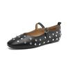 Cow Skin Fashion Spring Size 42 41 Beauty Flat with Women Round Toe Shoese Crystal-studded Shallow Flats