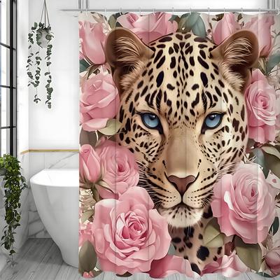 Занавеска для душа Cougar and Rose, Декоративная занавеска для душа для ванной, Водонепроницаемая занавеска для душа с крючками