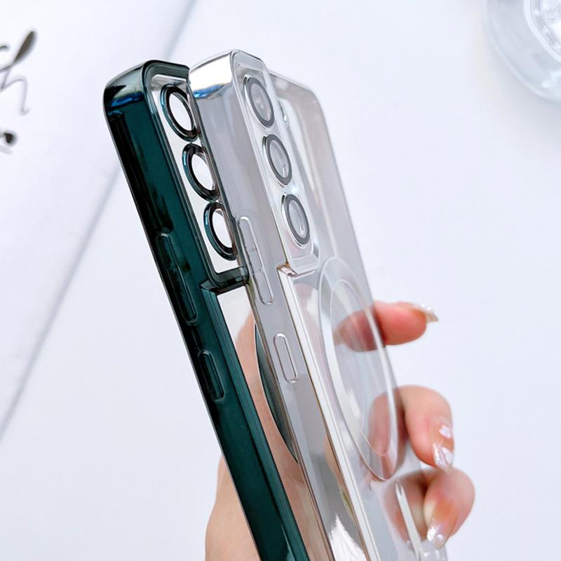 Для Magsafe Беспроводной Зарядный Чехол Для Samsung Galaxy S22 S21 Ultra Plus S 21 22 5G 4G Мягкие Прозрачные Прозрачные Силиконовые Полные Чехлы