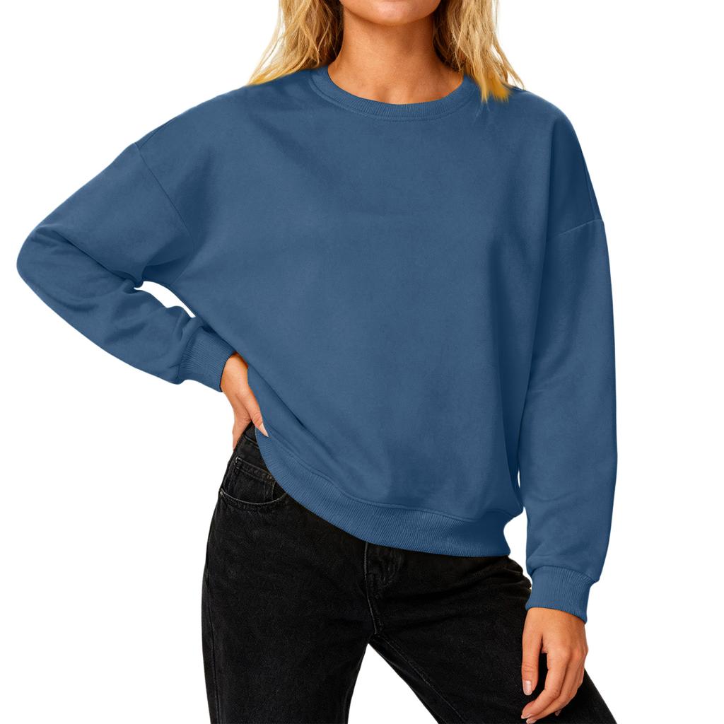 Женский свободный удобный повседневный и модный свитшот с круглым вырезом, рукавами с резьбой, однотонный, с длинными рукавами