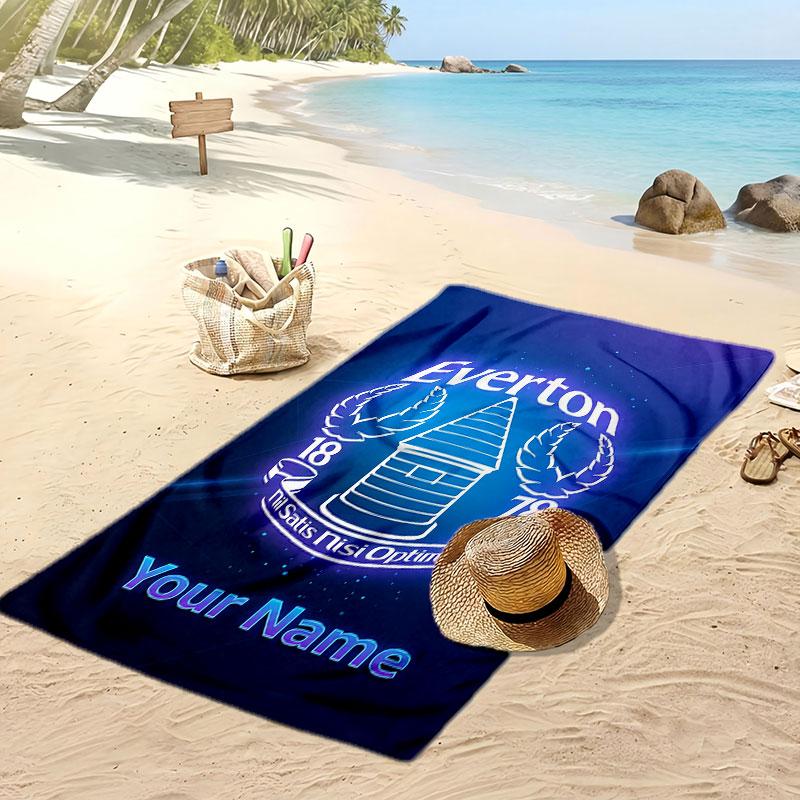 Everton FC Personalized Printed Beach Towel Soccer Logo Support Custom Name Text Absorbent Towel For Sport Travel Special Gift