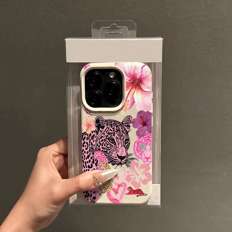Для iPhone 17 Pro Max 16 15 14 13 12 11 XS X XR 16 Plus 17 Air Чехол для телефона Розовый Гепард Цветок Сердце Рисунок Ударопрочный Чехол