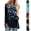 Women's Autumn And Winter Long Sleeved V-neck Printing Casual Long Loose T-shirt Top