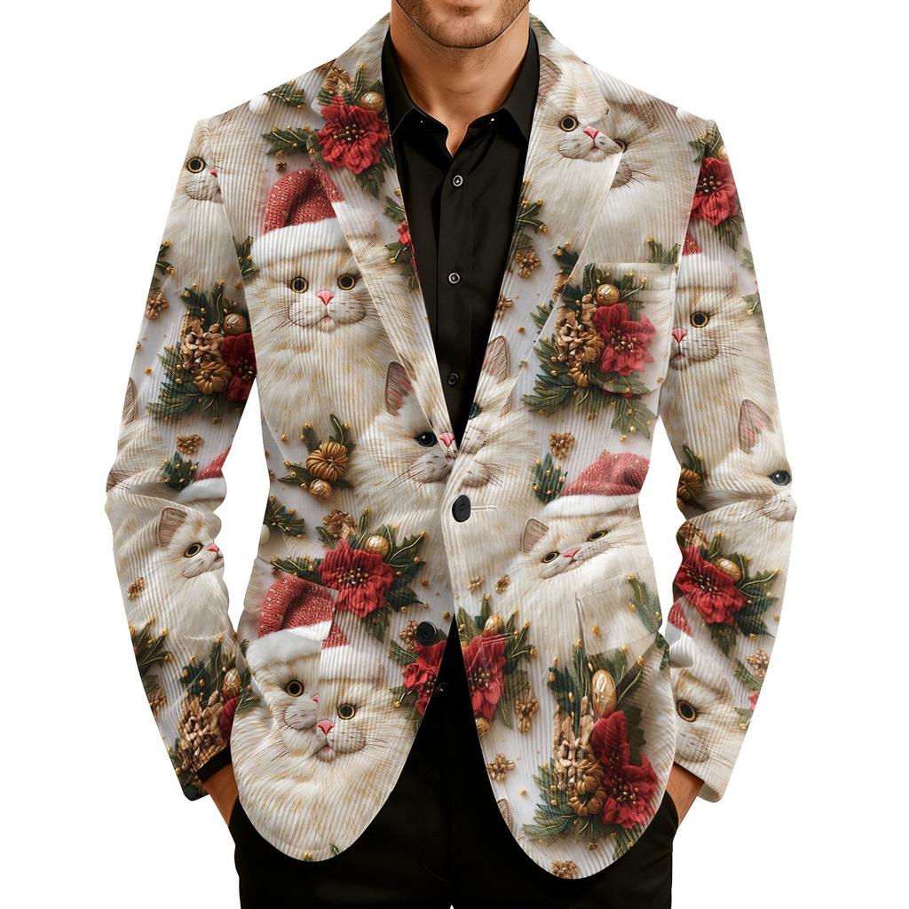 Мужской вельветовый теплый пиджак-кардиган с принтом и карманами, мужской повседневный костюм