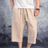 Летние мужские льняные брюки, мужские широкие брюки, мужские брюки с заниженным шаговым швом, хип-хоп, мужские джоггеры, брюки длиной до икр, спортивные брюки в китайском стиле