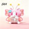 Playful Cat Decor with Stars Cute 3D Printed Figurine, Cartoon Desk Ornament Mouth Covering Figurine for Design, Compact Dancing Kitten Statue