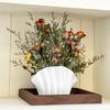 White Vinyl Shell Flower Vase Modern Pleated Flower Holder Container Home Office Table Centerpiece