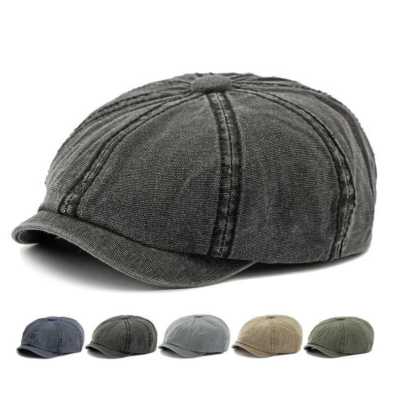 Denim Octagonal Hat Men British Beret Duck Tongue Painter Hat Retro Newsboy Hat