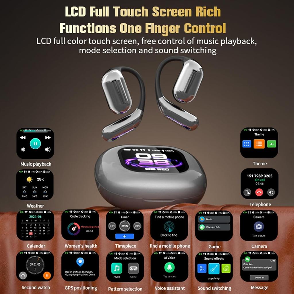 UYUXIO AI Translating Earphone with 144 Languages OWS Real Time Translation Earbuds with LCD Touch Screen Ear Buds for Business