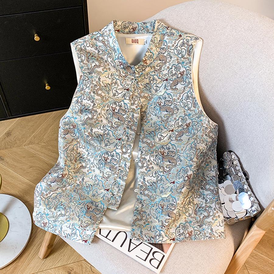Элегантный жаккардовый жилет в китайском стиле - Новый женский безрукавный костюм Тан на весну/осень