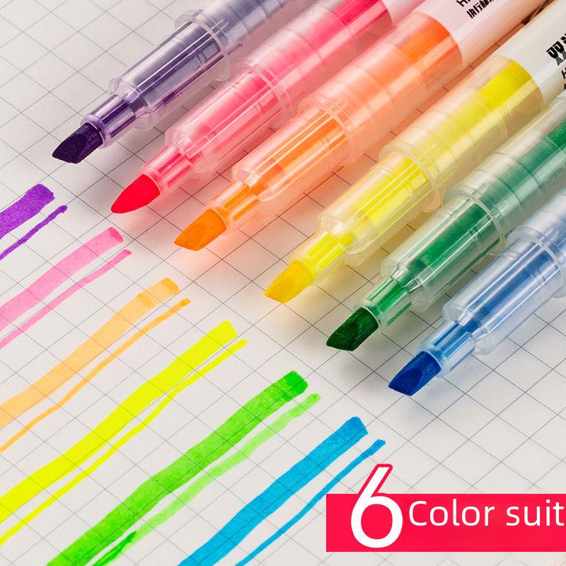 Double-Headed Fluorescent Marker Set - 6 Vibrant Colors