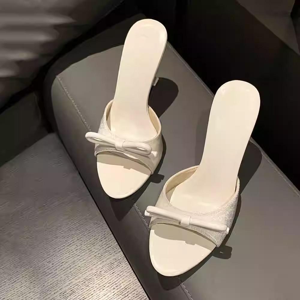 Sandals Women Summer Wear 2025 New One-word Drag Fairy Fashion Bow Slippers Sandals High Heels