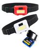 Headlamp Battery Operated Headlight AAA COB LED Plastic Flashlight Power Outage Disaster S.fields.inc (White Red)
