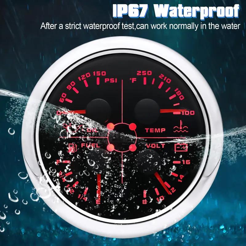 85mm 4 in 1 Multifunction Gauge with 0-190ohms/240-33ohms Fuel Level Gauge 40-120℃ Water Temp 0-10Bar Oil Press 8-16V Voltmeter