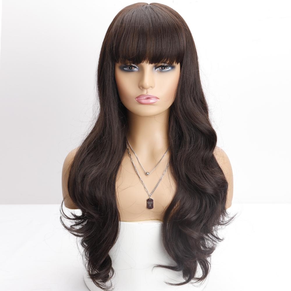 MISS WIG Длинный розовый волнистый парик омбре с челкой, черный, коричневый, косплей, натуральный синтетический парик из термостойкого волокна для женщин