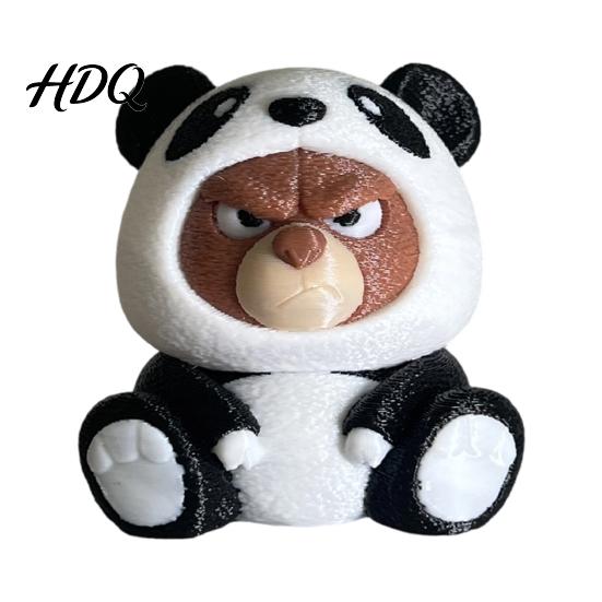 PLA Plastic Figurine Grumpy Bear with Panda Hood Cute Animal Desktop Ornament for Car Dashboard Accessory Dashboard Compact Statue Home Office