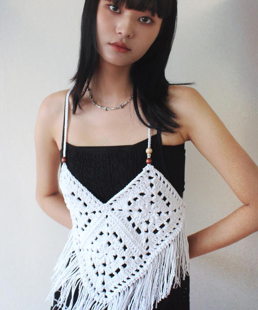 Rubati Handmade Crochet Tassel Knit Vest_White