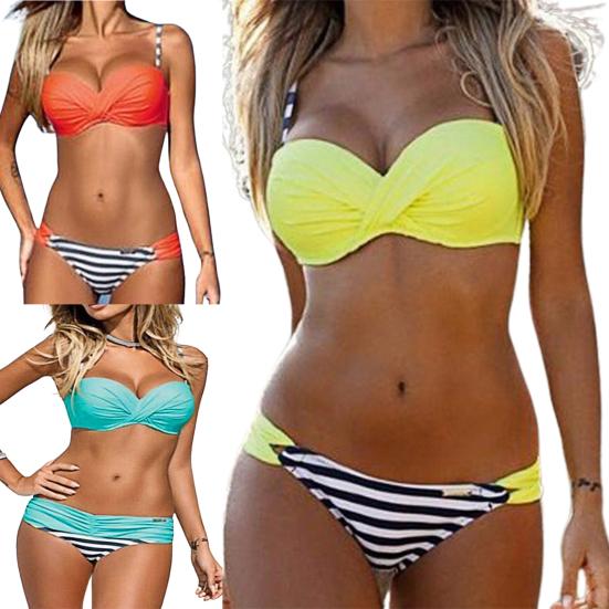 Sexy Bikini Striped Push Up Women Bra Briefs Swimsuit Bathing Suit for